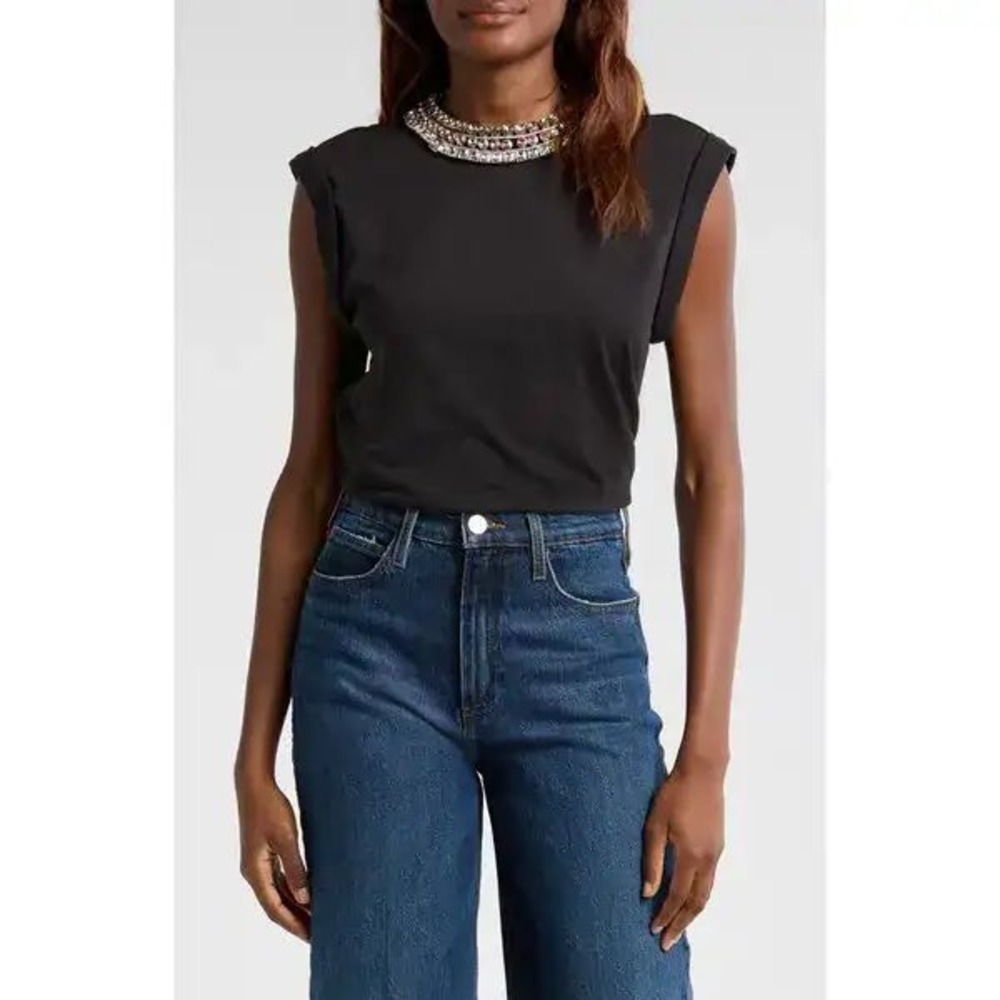 Cinq a Sept Bella Deco Border Jewel Top Black Womens Large